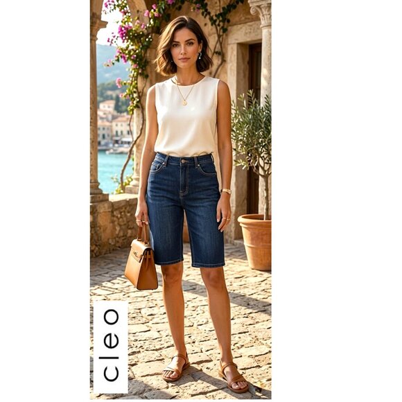 cleo Pants - CLEO - Blue jean cotton blend shorts - Every Body style